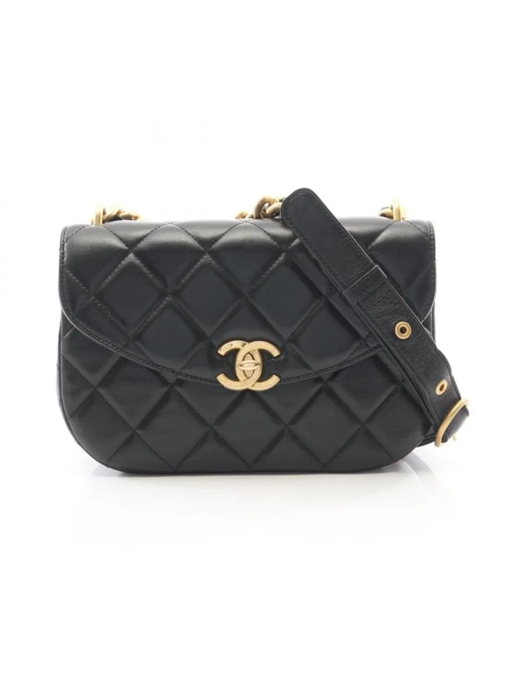 Chanel Shoulder Bag Quilted Black Lambskin Chain